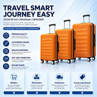 Valise à roulettes en PC orange, personnalisée OEM, avec serrure TSA à nervures horizontales, ensemble de bagages pour marque de mode, vente en gros d'usine