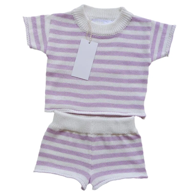 カスタム幼児セットサマーソフト綿100% プルオーバーベビー服セット半袖ショーツストライプベビーパジャマセット