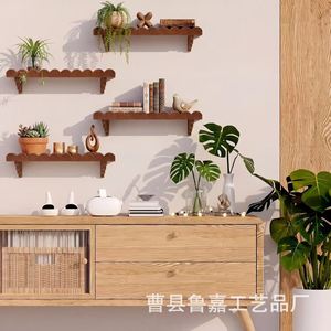 Wooden Wave Shaped Wall Floating <b>Shelf</b> Solid Wood Storage <b>Rack</b> For Home Decoration Green Plant Display - Product Image 4