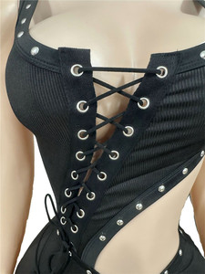 Sexy Irregular Bandage Patchwork Rompers <strong>Woman</strong> Hollow-out Sleeveless Backless Jumpsuits Female Streetwear <strong>Overalls</strong> - Product Image 5