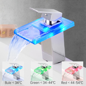 Robinet de lavabo moderne à montage sur plan, à LED trois couleurs, avec cascade et cartouche céramique, en promotion - Product Image 6