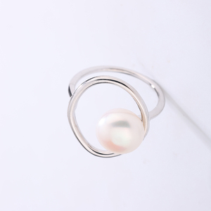 Copper <b>Circle</b> Hoop Freshwater Pearl <b>Ring</b> Geometric Open Frame Dainty Pearl Jewelry for Women Wedding Gift - Product Image 2