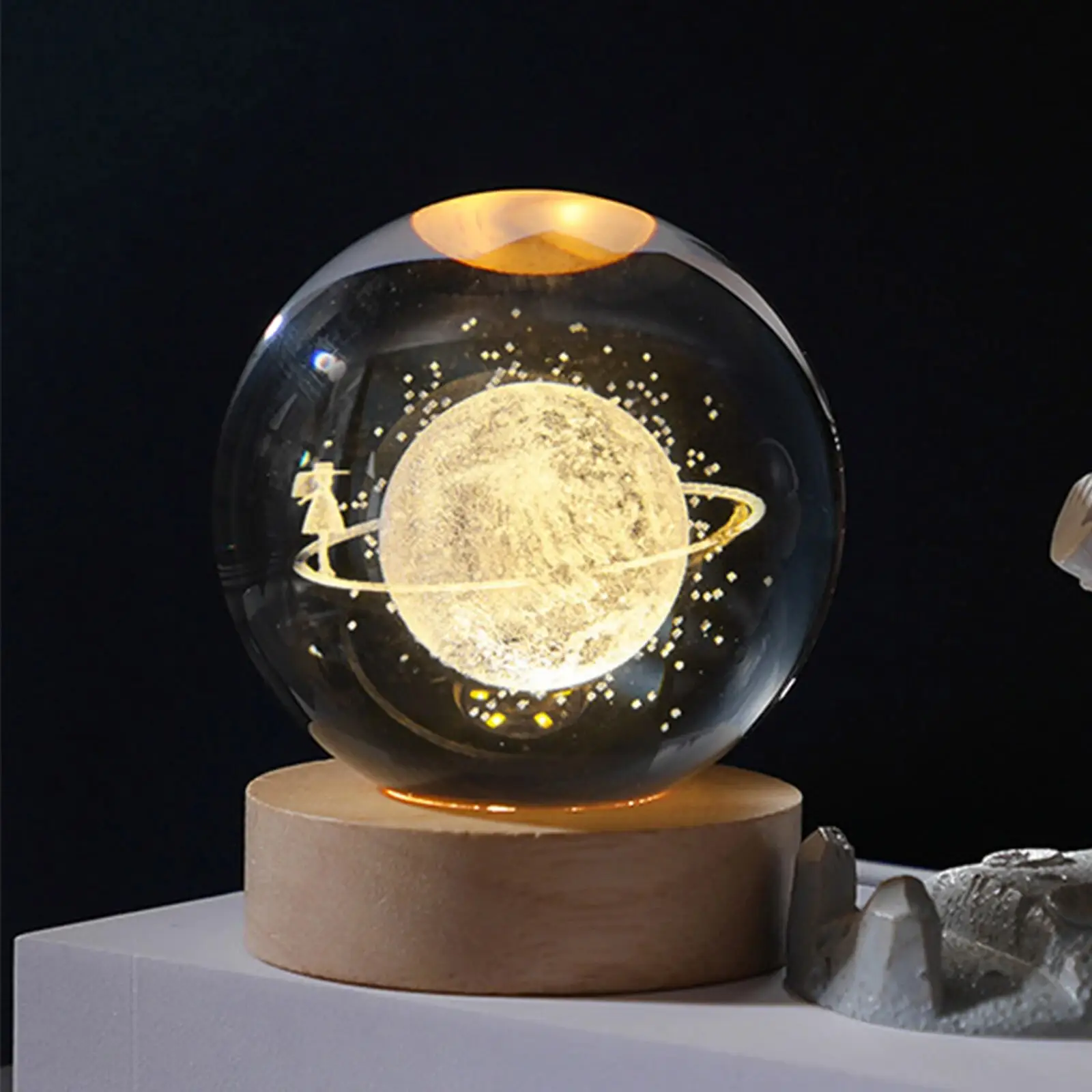 Lampu meja kristal anak-anak, lampu malam Planet Galaxy astronot 3D suasana USB lampu meja hadiah anak-anak