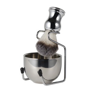 Ensemble de Brosse à Raser de Luxe pour Hommes, Bol à Savon Personnalisé et Support Métallique de Sécurité, Kits de Rasage en Poils de Blaireau à Pointe Argentée - Product Image 1
