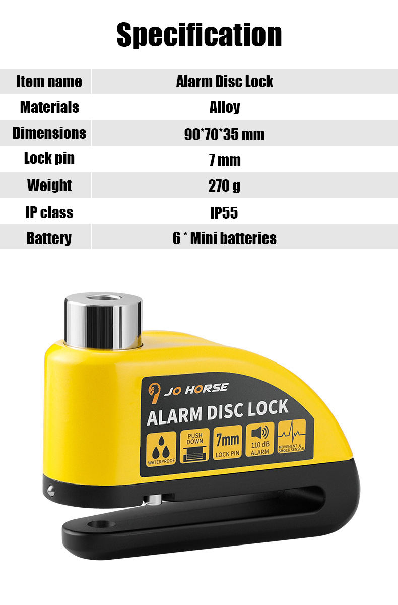 Hongdak Bicycle Motorcycle Wheel Disc Brake Alarm Lock Security Anti-theft Bicycle Locks for E-Bike Bicycle Scooter