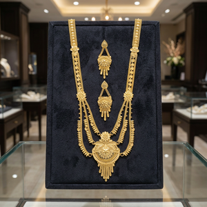 Wholesale 14K 18K 24K Micro Gold Floral Design Indian Wedding Women's Necklaces & Earrings Set Brass Jewelry with Popcorn Chain - Product Image 3