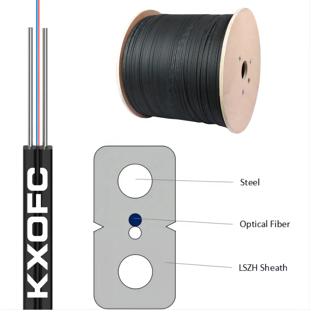 Trabajo de red FTTX G657A GJXH FTTH LSZH 1 Cable de caída ovalado plano de fibra 1 2 4 núcleos caída de cable de fibra FTTH