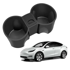 Tesla Model 3 Model Y Pemegang Cangkir Air, Masukkan Slot Konsol Tengah Selip Klip Batas Kit Karet Tidak Ada Lagi Minuman Tumpah (Hitam)