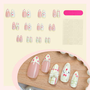 Venta al por Mayor de 24 Uds./Set de <span class=keywords><strong>Uñas</strong></span> Postizas con Diseño de Cerezas para el Día de San Valentín, Forma Almendrada Corta, Personalizables - Product Image 3
