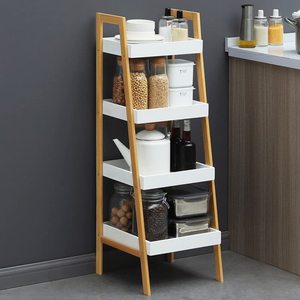 Modern <strong>Small</strong> Corner Ladder <strong>Shelf</strong> Living Room <strong>Kitchen</strong> Bathroom 4 Tier Bamboo Ladder <strong>Shelf</strong> - Product Image 4