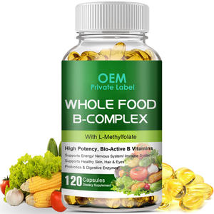 Cápsulas de gel blando de complejo de vitamina B de alimentos integrales a base de plantas veganas OEM 100% con L-metilfolato compatible con el bienestar del metabolismo energético - Product Image 1