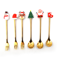 4/6 Stuks Cartoon Kerstcadeau 304 Roestvrij Staal Metalen Bestek 304 Zilverwerk Gouden Lepel Set Box Koffie Lepel Vork