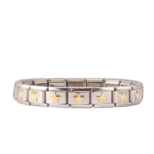 Bracelet jonc réglable en acier inoxydable avec breloques italiennes Bracelet élastique forme ovale diamant perle pierre emballé dans un sac