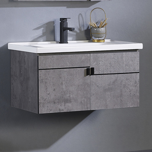 A buon mercato a parete mobiletto del <span class=keywords><strong>bagno</strong></span> con specchio lavello in ceramica compensato di lavaggio bacino di prodotti da <span class=keywords><strong>bagno</strong></span> 2020 grigio scuro vanity cabinet - Product Image 4