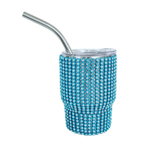 3oz 90ml 304 stainless steel mini tumbler <b>with</b> lid and <b>straw</b> vacuum double-wall Diamond-encrusted 3oz mini tumbler - Product Image 5