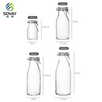 Bouteille en verre transparente vide de 500 ml, 1000 ml, 1500 ml, 2000 ml, bouteille à jus, bouteille à boisson, bouteille à lait avec couvercle en verre hermétique