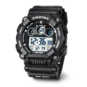 PINDOWS PASNEW New 2023 Custom Watch Children Girls Boys Led Display Digital Clock Waterproof Wristwatch Plastic Resin Unisex