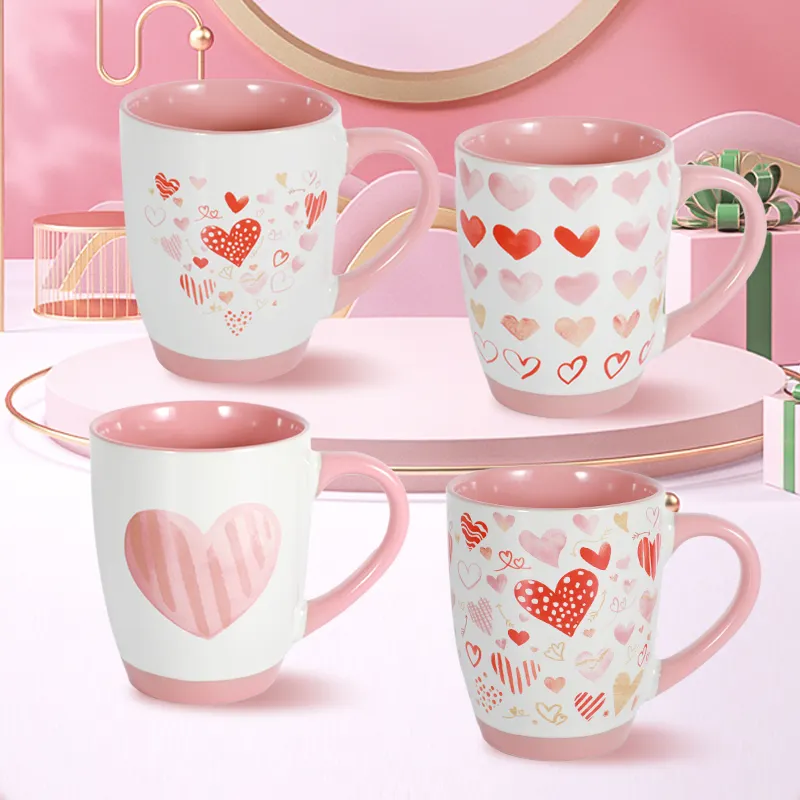 Tasse à café en céramique rose moderne en gros 300ml tasse en céramique faite à la main pour la Saint-Valentin