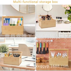 Portable wooden tableware organizer, desktop cosmetic organizer, multi-functional simple solid wood storage box - Product Image 4