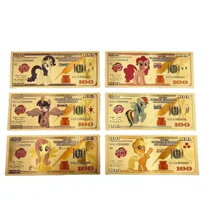 Custom Pony US Anime Cartoon 100 Dollars Bank Note Bill 24k Gold Foil Plated Banknote
