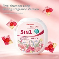 Lessive Mayflower Plant-Clean Beauty Ultra-Grande, 128 unités, parfum rose longue durée, ultra-concentrée, cinq compartiments