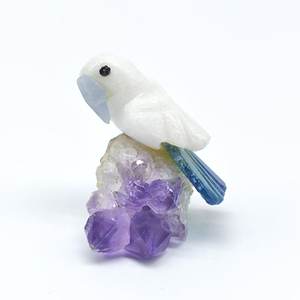 Sculpture de perroquet en Dumortierite/Calcite blanche/Amythyste BJ2620 - Product Image 1