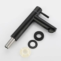 Keran Wastafel Kamar Mandi Berkualitas Tinggi, Warna Hitam Matte, Terpasang di Atas Meja, Bahan Stainless Steel, Tuas Tunggal