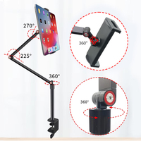 Support de Téléphone et Tablette en Aluminium à Rotation 360°, Fixation Pince de Bureau, Vente Directe Usine, Faible MOQ, Idéal pour Diffusion en Direct et Bureau