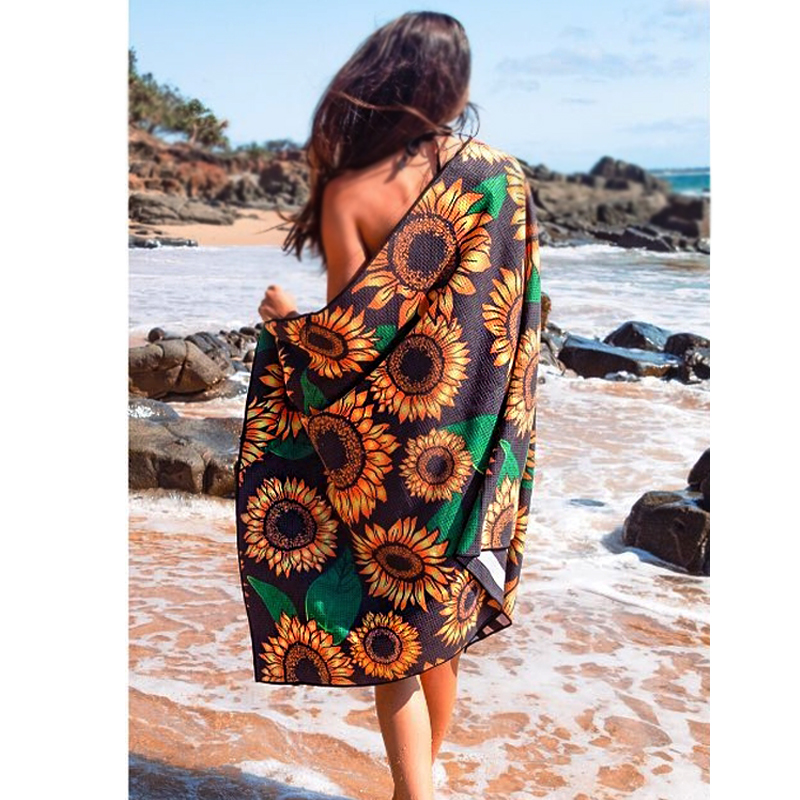 Custom logo printed microfiber beach towel beach towel with mesh bag