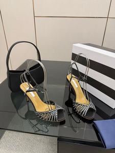 High End 2026 New European And American Fashion Slim Heel Rhinestone Striped Peep Toe Shoes Sexy Side Cut Fish Mouth For Export - Product Image 1