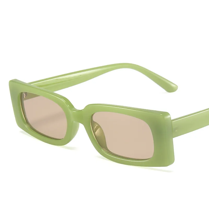 2021 Hot Vintage Jelly Color Metal Hinge Small Square Frame Eyewear UV400 Jade Shades Women Rectangle Sunglasses