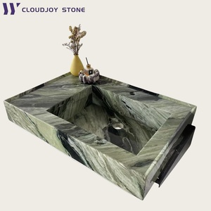 Lavandini <span class=keywords><strong>bagno</strong></span> in marmo verde moderno con rubinetto a foro singolo attacco scolapiatti lucidato per ville alberghi appartamenti - Product Image 3