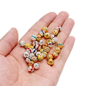 Copper Cap Ball Rhinestone <b>Bead</b> 8mm Gold <b>Silver</b> Plated Round Spacer <b>Beads</b> For Bracelet Making DIY Jewelry Material - Product Image 4