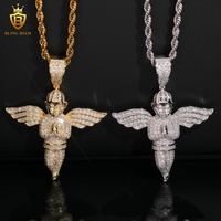 Prix de gros Pendentif ange style Hip Hop en argent sterling 925 massif, Moissanite taille brillant VVS1, plaqué or, bijoux sertis GRA