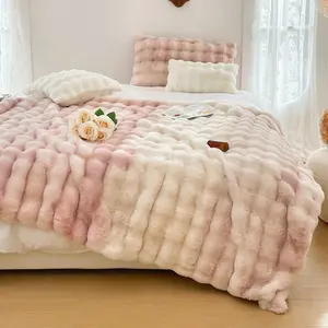 Soft and Warm Thick Cozy Luxury Rabbit Plush Faux Fur Throw Blankets Double Sided Fluffy Plush Blanket