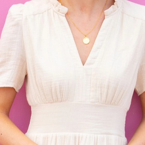 ชุดเดรสผ้าฝ้ายลินินทรงเอ สไตล์ลำลอง คอวี แขนสั้น แต่งระบายเก๋ๆ ความยาวปานกลาง สำหรับผู้หญิง - Product Image 3