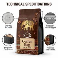 Sacs à café personnalisés avec logo recyclable en kraft, scellés sur huit côtés, pour café, boulangerie, 250g, 500g, 12oz, emballage pour café