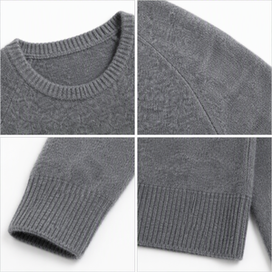 Maglione Invernale da Uomo a Collo Tondo in Mohair, Lavorazione a <span class=keywords><strong>Maglia</strong></span> 9 Gauge, Pullover Grigio Mélange con Polsini a Costine, Vestibilità Comoda, Logo Frontale, OEM ODM - Product Image 5
