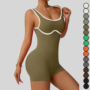Monos de Yoga Sin Costuras Al Por Mayor de Alta Gama Chaleco Deportivo Elástico para Mujer <span class=keywords><strong>Ropa</strong></span> Mallas de Contraste Catsuit Monos con Espalda Bonita - Product Image 4