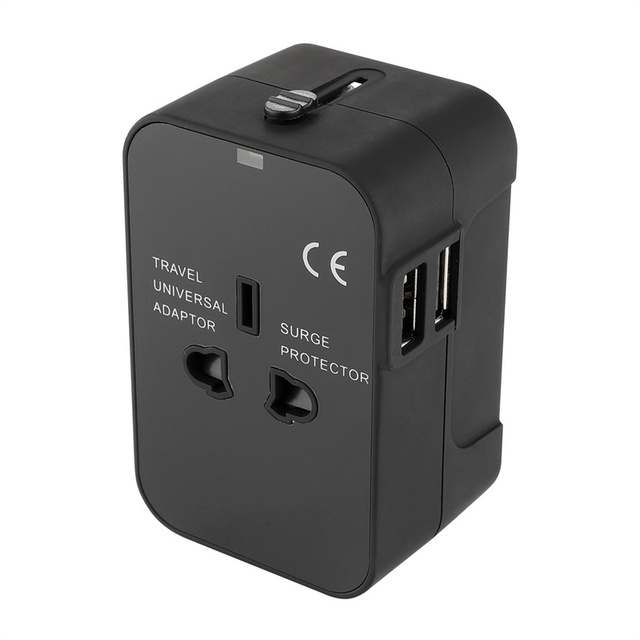 All One International World Universal Electric Travel Adapter 2 USB Ports 2.1A Fast Charger 1500W Overcharge Protection Wall AC