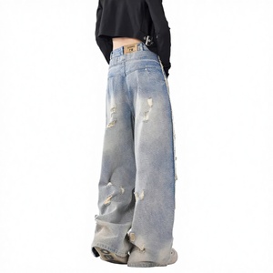 Jeans Huanqiu de Estilo Retro para <span class=keywords><strong>Hombre</strong></span> y Mujer, Corte Recto y Holgado, con Rasgaduras - Product Image 4