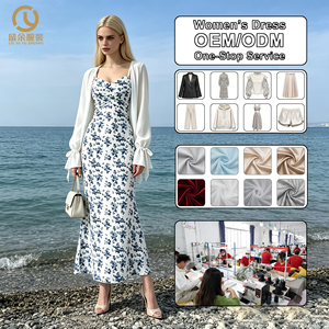 Abito Estivo da Donna Lungo fino ai Piedi con Stampa Floreale, Spalline Sottili, Scollo a V, in Chiffon Lavorato a Maglia Traspirante - Product Image 1