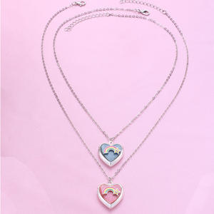 Vente chaude mignon émail dessin animé arc-en-ciel breloque tour de cou mode argent plaqué coeur Photo boîte collier bijoux pour amis enfants - Product Image 3