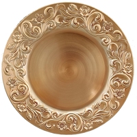 Assiettes de Présentation Rondes Or 13 Pouces en Plastique Luxe pour Mariage, Fête, Traiteur et Décoration de Table