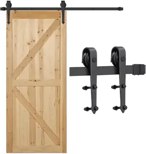 Heavy Duty Modern Interior Robusto Negro Puertas de Granero Sistemas de Hardware Riel Colgante Diapositiva Puerta Corredera DE UNA Sola Pista Kits de Hardware