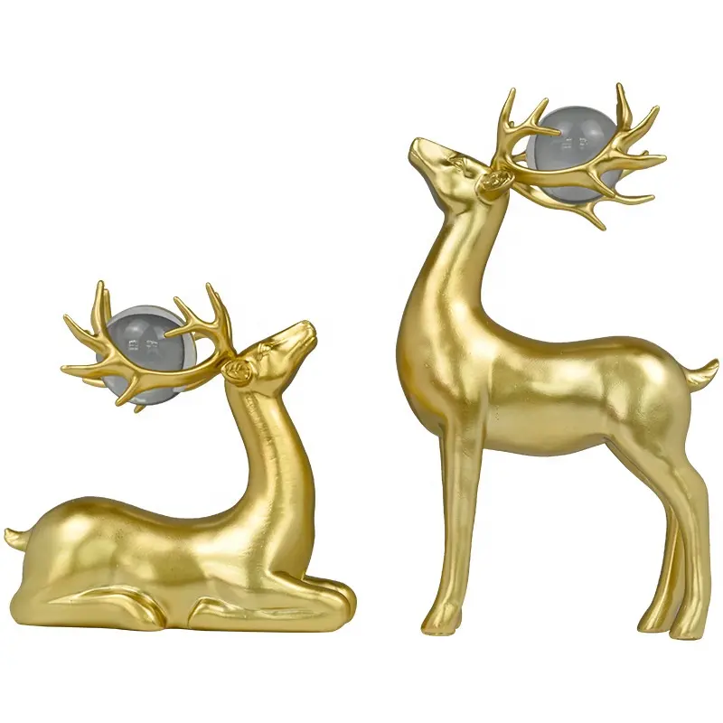 1ペア樹脂工芸品エルク像装飾クリスマス鹿置物装飾ホームオフィス装飾像