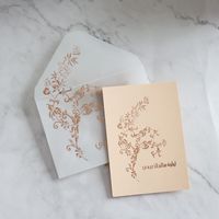 Ensemble d'enveloppes d'invitation de mariage en vélin translucide de luxe, avec impression personnalisée de marque, motif floral en feuille de cuivre or rose et diamant