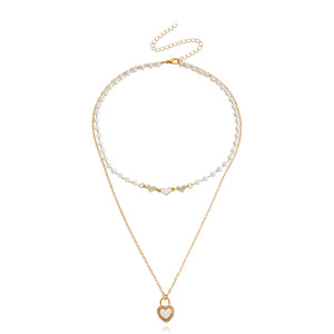 Bijoux transfrontaliers européens et américains Lady Sweet Heart Imitation Pearl Clavicule Chaîne Polyvalent Mode Simple - Product Image 6