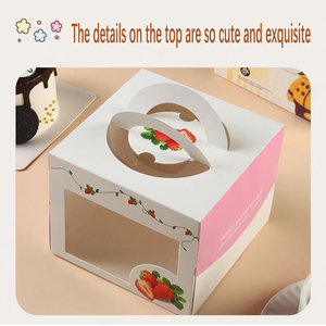 Boîte à gâteau portable Strawberry Window 4/6/<span class=keywords><strong>8</strong></span> pouces, boîte à gâteau d'anniversaire, boîte d'emballage pour pâtisserie - Product Image 2
