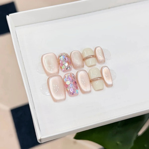 MS. miemie 10pcs handmade mềm màu hồng vẻ đẹp tiên tiến cảm giác màu sắc bị hỏng kim cương mèo của mắt Báo Chí móng tay cho ngón tay ứng dụng - Product Image 3